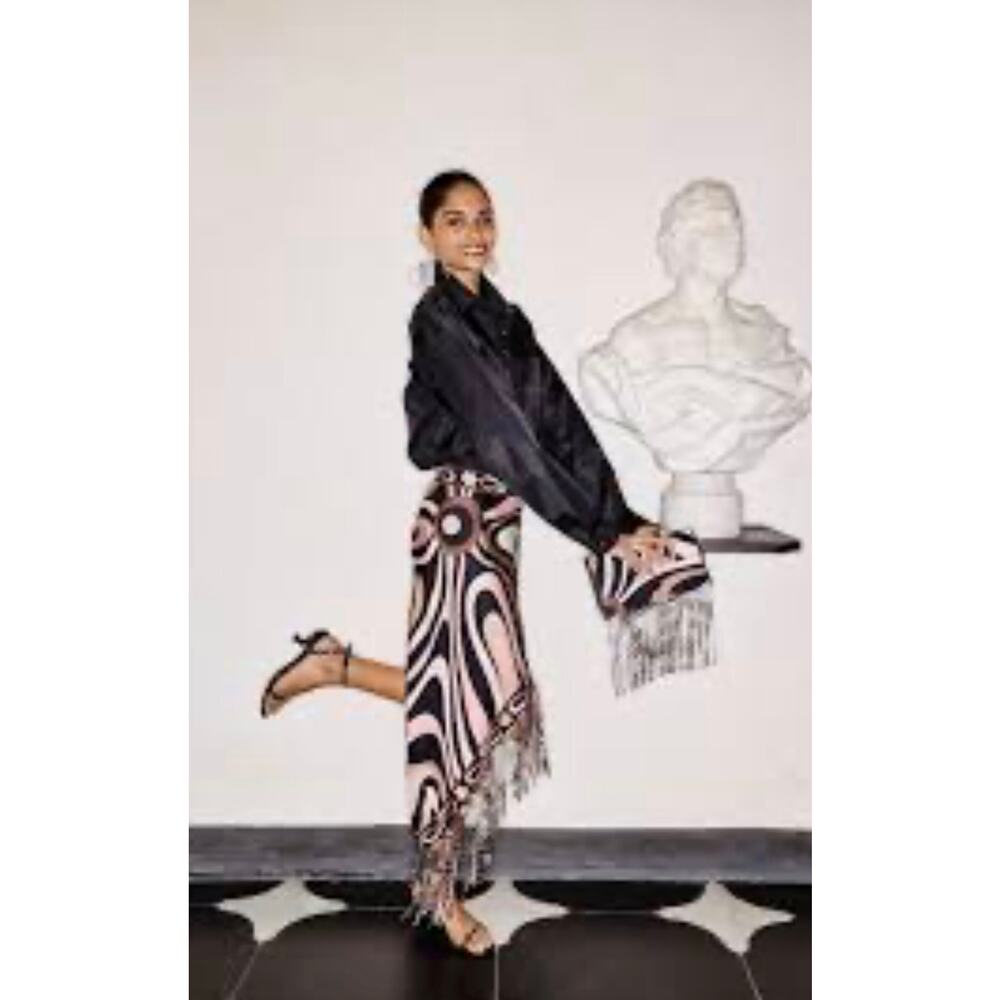 PUCCI Runway Sequin Fringed Asymmetric Skirt in Nero Nude IT 44 L - Picture 3 of 7